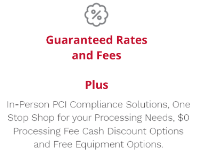 A rates icon with "guaranteed rates and fees" written below it, along with other features.
